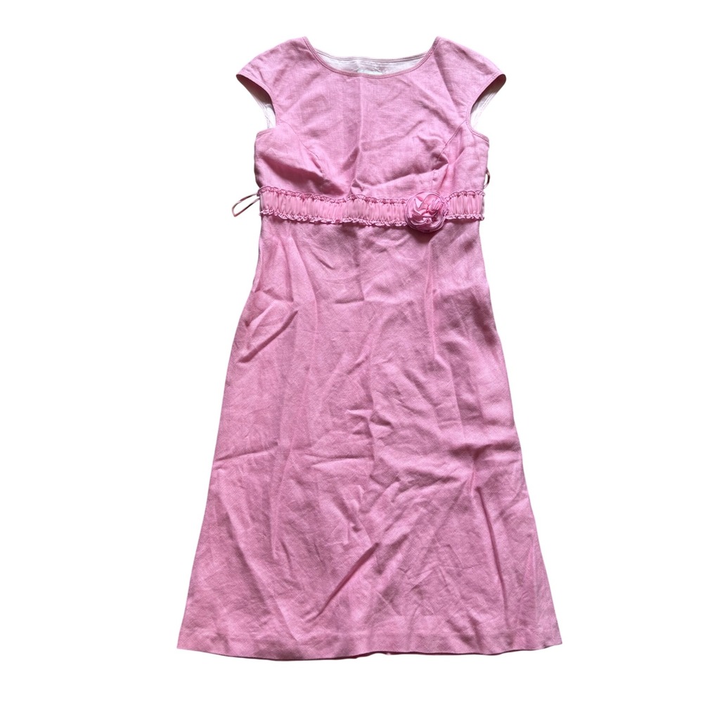 Liz Claiborne Pink Linen Rosette Empire Waist Sheath Dress Womens 10